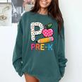 P Is For Pre K Teacher Student Pencil Apple Back To School Comfort Colors Sweatshirt Blue Spruce