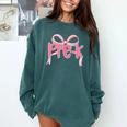 Preppy Pre k Back To School Pre-k Teachers Girls Cute Bow Comfort Colors Sweatshirt Blue Spruce