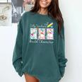 Preppy Silly Teacher Goose Build Character Back To School Comfort Colors Sweatshirt Blue Spruce