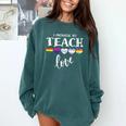 I Promise To Teach Love LGBT-Q Pride Proud Ally Teacher Comfort Colors Sweatshirt Blue Spruce