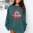 Rainbow Retro Homeschool Mom Teacher I Teach In My Pajamas Comfort Colors Sweatshirt Blue Spruce