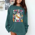 Retro Floral Ghost Trick Or Teach Groovy Teacher Halloween Comfort Colors Sweatshirt Blue Spruce Retro Floral Ghost Trick Or Teach Groovy Teacher Halloween Comfort Colors Sweatshirt Blue Spruce