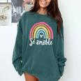 Sé Amable Spanish Bilingual Teacher Be Kind Boho Rainbow Comfort Colors Sweatshirt Blue Spruce