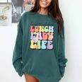 Soul Bleach Teacher Staff First Day Of School Last Hugs & High Fives Lunch Lady Vibes Blue Classic Fit Comfort Colors Sweatshirt Blue Spruce