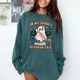In My Spooky Math Teacher Era Groovy Retro Halloween Costume For Men Women Comfort Colors Sweatshirt Blue Spruce