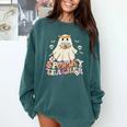 Spooky Teacher Groovy Retro Ghost Teacher Halloween 2023 For Men Women Kids Comfort Colors Sweatshirt Blue Spruce Spooky Teacher Groovy Retro Ghost Teacher Halloween 2023 For Men Women Kids Comfort Colors Sweatshirt Blue Spruce