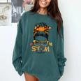 STEM Teacher Messy Bun Fall Vibes Autumn Thanksgiving Men Women Comfort Colors Sweatshirt Blue Spruce