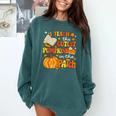 I Teach The Coolest Pumpkins In The Patch Teacher Halloween Comfort Colors Sweatshirt Blue Spruce