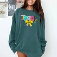 Teach Coquette Bow Teacher Back To School Happy First Day Comfort Colors Sweatshirt Blue Spruce Teach Coquette Bow Teacher Back To School Happy First Day Comfort Colors Sweatshirt Blue Spruce