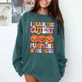I Teach The Cutest Pumpkins Halloween Fall Teacher Women Comfort Colors Sweatshirt Blue Spruce