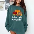 Teach Love Inspire Autumn Fall Plaid Leopard Pumpkin Teacher For Men Women Kids Comfort Colors Sweatshirt Blue Spruce