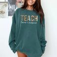 Teach Love Inspire Leopard Back To School Cute Teacher Men Women Girls Kids Comfort Colors Sweatshirt Blue Spruce