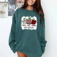 Teach Love Inspire Pre-k Teacher Apple Leopard Red Plain Comfort Colors Sweatshirt Blue Spruce