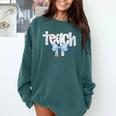 Teach Teacher Coquette Bow Pencil Back To School First Day Comfort Colors Sweatshirt Blue Spruce Teach Teacher Coquette Bow Pencil Back To School First Day Comfort Colors Sweatshirt Blue Spruce