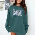 Teacher Blue Chinoiserie Coquette Bow Heart Teacher Life Comfort Colors Sweatshirt Blue Spruce