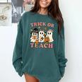 Teacher Halloween Trick Or Teach Cute Ghost Coffee Pumpkins Comfort Colors Sweatshirt Blue Spruce Teacher Halloween Trick Or Teach Cute Ghost Coffee Pumpkins Comfort Colors Sweatshirt Blue Spruce