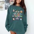 The Tired Teachers Department Retro Groovy Back To School Comfort Colors Sweatshirt Blue Spruce