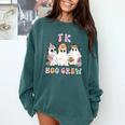 TK Boo Crew Retro Groovy Halloween Floral Ghost TK Teacher Comfort Colors Sweatshirt Blue Spruce TK Boo Crew Retro Groovy Halloween Floral Ghost TK Teacher Comfort Colors Sweatshirt Blue Spruce