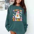 Trick Or Teach Cute Floral Ghost Teacher Halloween Costume Comfort Colors Sweatshirt Blue Spruce Trick Or Teach Cute Floral Ghost Teacher Halloween Costume Comfort Colors Sweatshirt Blue Spruce