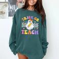Trick Or Teach Groovy Halloween Teachers Comfort Colors Sweatshirt Blue Spruce Trick Or Teach Groovy Halloween Teachers Comfort Colors Sweatshirt Blue Spruce