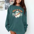 Trick Or Teach Groovy Retro Ghost Halloween Teacher Kids Comfort Colors Sweatshirt Blue Spruce Trick Or Teach Groovy Retro Ghost Halloween Teacher Kids Comfort Colors Sweatshirt Blue Spruce