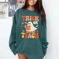 Trick Or Teach Halloween Shirt For Teacher Kids Floral Ghost Comfort Colors Sweatshirt Blue Spruce Trick Or Teach Halloween Shirt For Teacher Kids Floral Ghost Comfort Colors Sweatshirt Blue Spruce
