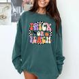 Trick Or Teach Retro Groovy Halloween Teacher Comfort Colors Sweatshirt Blue Spruce