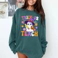 Trick Or Teach Teacher Ghost Teaching Fun Halloween Teacher Comfort Colors Sweatshirt Blue Spruce