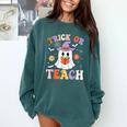 Trick Or Teach Teacher Groovy Ghost Halloween Teacher Comfort Colors Sweatshirt Blue Spruce Trick Or Teach Teacher Groovy Ghost Halloween Teacher Comfort Colors Sweatshirt Blue Spruce