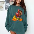 Turkey Reading Books Fall Thanksgiving Teacher Book Comfort Colors Sweatshirt Blue Spruce