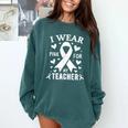 I Wear Pink For My Teacher Cancer Awareness Comfort Colors Sweatshirt Blue Spruce