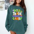 Will Trade Students For Candy Teacher Cute Halloween Costume Comfort Colors Sweatshirt Blue Spruce Will Trade Students For Candy Teacher Cute Halloween Costume Comfort Colors Sweatshirt Blue Spruce