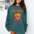Will Trade Students For Candy Teacher Cute Halloween Pumpkin Comfort Colors Sweatshirt Blue Spruce