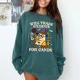 Will Trade Students For Candy Teacher Ghost Halloween Comfort Colors Sweatshirt Blue Spruce Will Trade Students For Candy Teacher Ghost Halloween Comfort Colors Sweatshirt Blue Spruce