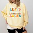 ABCD Kindergarten Rocks Back To School Teacher Kindergarten Comfort Colors Sweatshirt Butter
