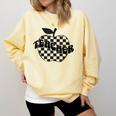 Back To School Checkered Apple Teacher Checkerboard Teacher For Men Women Girls Kids Comfort Colors Sweatshirt Butter