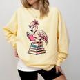 Book Lover Cute Flamingo Reading Teacher Librarian Women Comfort Colors Sweatshirt Butter
