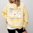 Creepin It Real With Kindergarten Monsters Halloween Teacher Comfort Colors Sweatshirt Butter