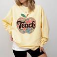 Cute Teacher With Apple Retro Teacher Kids Back To School Comfort Colors Sweatshirt Butter Cute Teacher With Apple Retro Teacher Kids Back To School Comfort Colors Sweatshirt Butter
