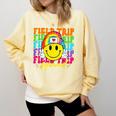Field Trip Squad Groovy Field Day Smile Face Teacher Tie Dye Comfort Colors Sweatshirt Butter