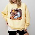 Ghost Book Reading Halloween Books Lover Teacher Comfort Colors Sweatshirt Butter