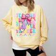Groovy Teacher Cute Coquette Bow Flower Retro Back To School Comfort Colors Sweatshirt Butter