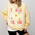 Groovy Teacher Halloween Retro Trick Or Teach Floral Ghost Comfort Colors Sweatshirt Butter