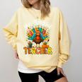 One Thankful Teacher Thanksgiving Turkey Cute Crayon Pencil Comfort Colors Sweatshirt Butter