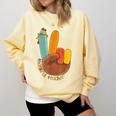 One Thankful Teacher Thanksgiving Turkey Peace Hand Sign Comfort Colors Sweatshirt Butter One Thankful Teacher Thanksgiving Turkey Peace Hand Sign Comfort Colors Sweatshirt Butter