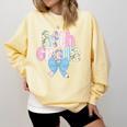 Preppy Fifth Grade Teacher Blue Floral Coquette Pencil Bow Comfort Colors Sweatshirt Butter