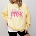 Preppy Pre k Back To School Pre-k Teachers Girls Cute Bow Comfort Colors Sweatshirt Butter