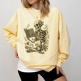 Skeleton Book Floral Skull Halloween Teacher Costume Comfort Colors Sweatshirt Butter