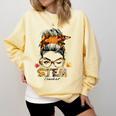 STEM Teacher Messy Bun Fall Vibes Autumn Thanksgiving Men Women Comfort Colors Sweatshirt Butter