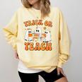 Teacher Halloween Trick Or Teach Retro Groovy Floral Ghost Comfort Colors Sweatshirt Butter Teacher Halloween Trick Or Teach Retro Groovy Floral Ghost Comfort Colors Sweatshirt Butter